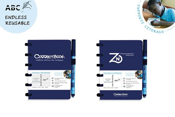 Correctbook-A6-één-kleur-logo-blauw-voorbeeld-600x400